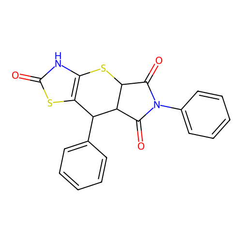 6,8-Diphenyl-3,4a,7a,8-tetrahydro-pyrrolo[3',4':5,6]thiopyrano[2,3-d]thiazole-2,5,7-trione structure