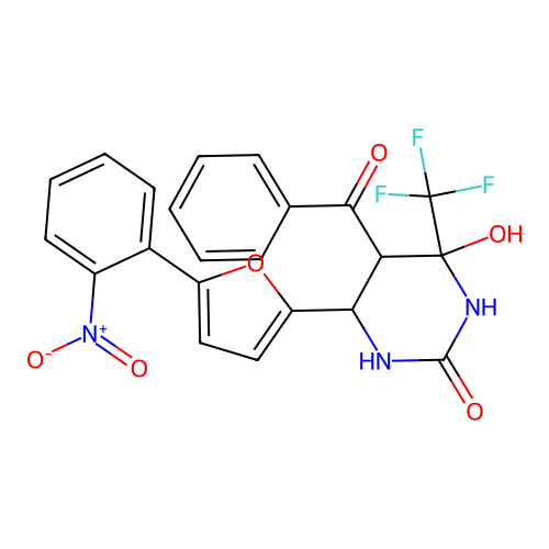 5-benzoyl-4-hydroxy-6-[5-(2-nitrophenyl)furan-2-yl]-4-(trifluoromethyl)-1,3-diazinan-2-one structure