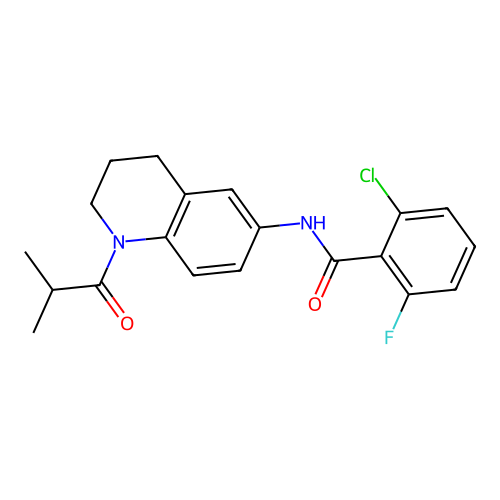 2-chloro-6-fluoro-N-(1-isobutyryl-1,2,3,4-tetrahydroquinolin-6-yl)benzamide structure