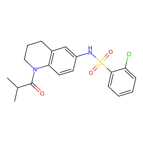 2-chloro-N-(1-isobutyryl-1,2,3,4-tetrahydroquinolin-6-yl)benzenesulfonamide structure