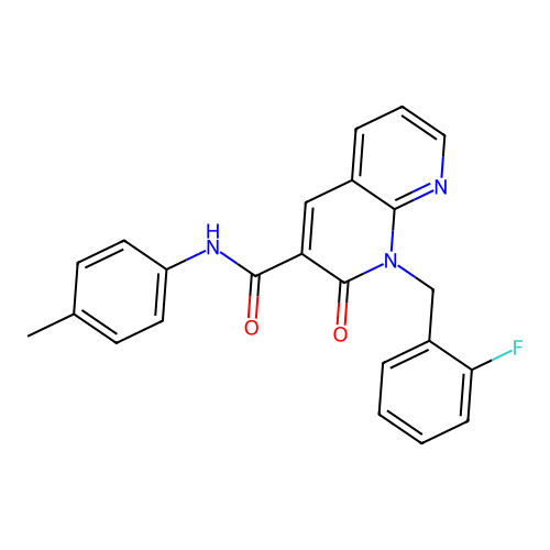1-(2-fluorobenzyl)-2-oxo-N-(p-tolyl)-1,2-dihydro-1,8-naphthyridine-3-carboxamide structure