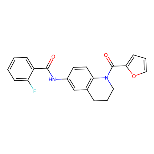 2-fluoro-N-[1-(furan-2-carbonyl)-1,2,3,4-tetrahydroquinolin-6-yl]benzamide structure