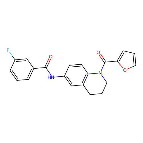 3-fluoro-N-[1-(furan-2-carbonyl)-1,2,3,4-tetrahydroquinolin-6-yl]benzamide structure