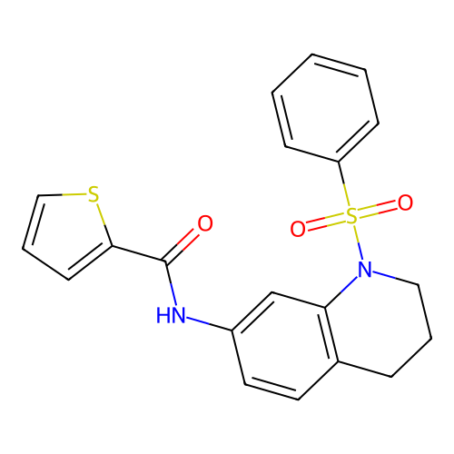 N-[1-(benzenesulfonyl)-3,4-dihydro-2H-quinolin-7-yl]thiophene-2-carboxamide structure