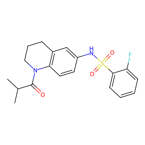 2-fluoro-N-(1-isobutyryl-1,2,3,4-tetrahydroquinolin-6-yl)benzenesulfonamide structure