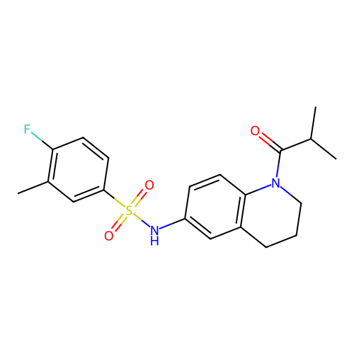 4-fluoro-3-methyl-N-[1-(2-methylpropanoyl)-3,4-dihydro-2H-quinolin-6-yl]benzenesulfonamide structure