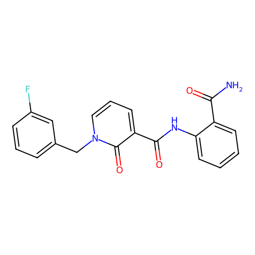 N-(2-carbamoylphenyl)-1-(3-fluorobenzyl)-2-oxo-1,2-dihydropyridine-3-carboxamide structure