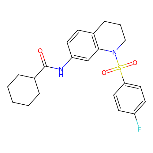 N-[1-(4-fluorobenzenesulfonyl)-1,2,3,4-tetrahydroquinolin-7-yl]cyclohexanecarboxamide structure