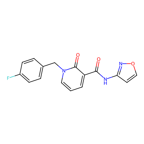 1-(4-fluorobenzyl)-N-(isoxazol-3-yl)-2-oxo-1,2-dihydropyridine-3-carboxamide structure