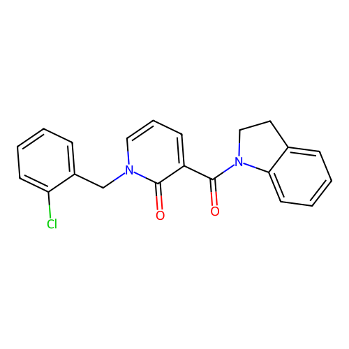 1-(2-chlorobenzyl)-3-(indoline-1-carbonyl)pyridin-2(1H)-one structure