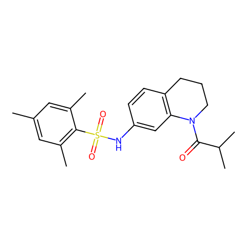 2,4,6-trimethyl-N-[1-(2-methylpropanoyl)-1,2,3,4-tetrahydroquinolin-7-yl]benzene-1-sulfonamide structure