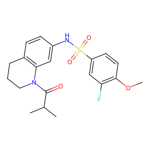 3-fluoro-4-methoxy-N-[1-(2-methylpropanoyl)-3,4-dihydro-2H-quinolin-7-yl]benzenesulfonamide structure
