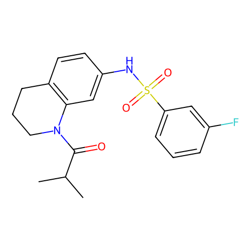 3-fluoro-N-[1-(2-methylpropanoyl)-1,2,3,4-tetrahydroquinolin-7-yl]benzene-1-sulfonamide structure