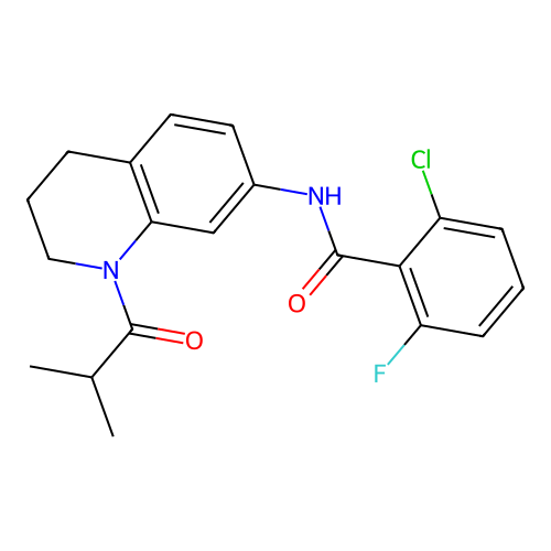 2-chloro-6-fluoro-N-(1-isobutyryl-1,2,3,4-tetrahydroquinolin-7-yl)benzamide structure