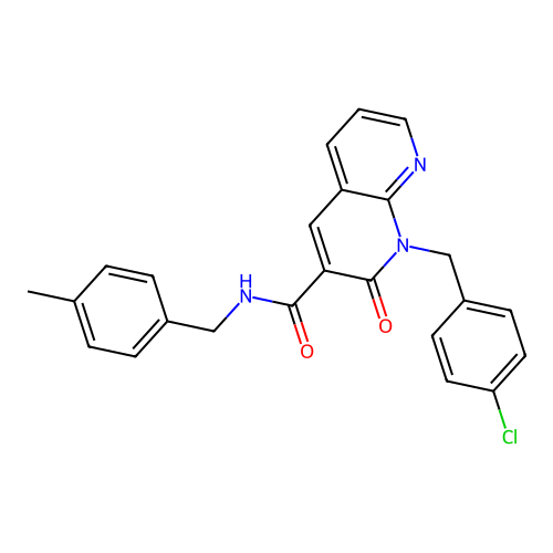1-(4-chlorobenzyl)-N-(4-methylbenzyl)-2-oxo-1,2-dihydro-1,8-naphthyridine-3-carboxamide structure