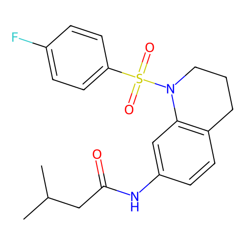 N-[1-(4-fluorophenyl)sulfonyl-3,4-dihydro-2H-quinolin-7-yl]-3-methylbutanamide structure