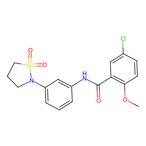 5-chloro-N-(3-(1,1-dioxidoisothiazolidin-2-yl)phenyl)-2-methoxybenzamide structure