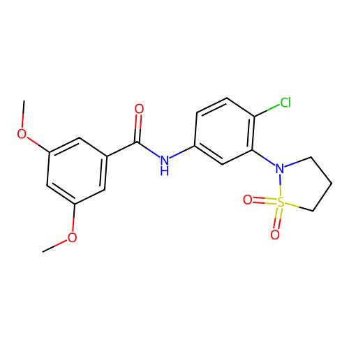 N-(4-chloro-3-(1,1-dioxidoisothiazolidin-2-yl)phenyl)-3,5-dimethoxybenzamide structure