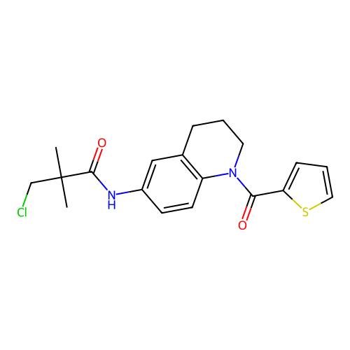 3-chloro-2,2-dimethyl-N-[1-(thiophene-2-carbonyl)-1,2,3,4-tetrahydroquinolin-6-yl]propanamide structure