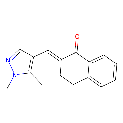 (E)-2-((1,5-dimethyl-1H-pyrazol-4-yl)methylene)-3,4-dihydronaphthalen-1(2H)-one structure