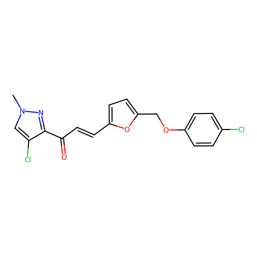 (E)-1-(4-chloro-1-methylpyrazol-3-yl)-3-[5-[(4-chlorophenoxy)methyl]furan-2-yl]prop-2-en-1-one structure