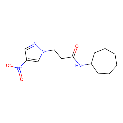 N-cycloheptyl-3-(4-nitro-1H-pyrazol-1-yl)propanamide structure