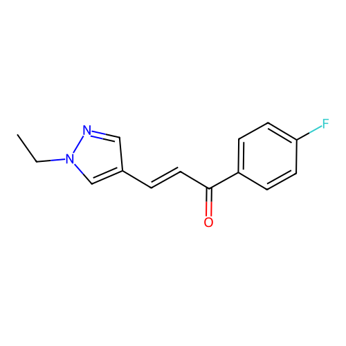 (E)-3-(1-ethylpyrazol-4-yl)-1-(4-fluorophenyl)prop-2-en-1-one structure