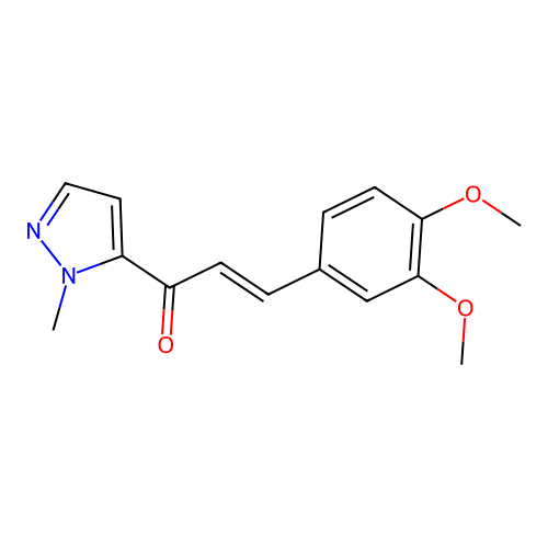 (E)-3-(3,4-dimethoxyphenyl)-1-(2-methylpyrazol-3-yl)prop-2-en-1-one structure
