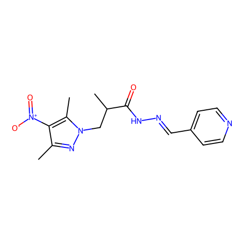 3-(3,5-dimethyl-4-nitropyrazol-1-yl)-2-methyl-N-[(E)-pyridin-4-ylmethylideneamino]propanamide structure