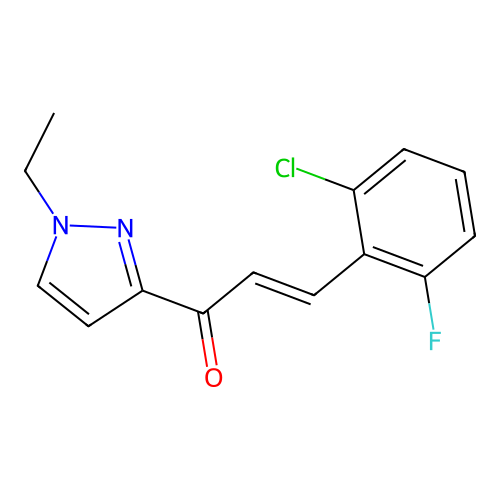 (E)-3-(2-chloro-6-fluorophenyl)-1-(1-ethylpyrazol-3-yl)prop-2-en-1-one structure