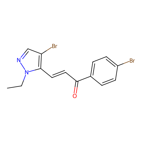 (E)-3-(4-bromo-2-ethylpyrazol-3-yl)-1-(4-bromophenyl)prop-2-en-1-one structure