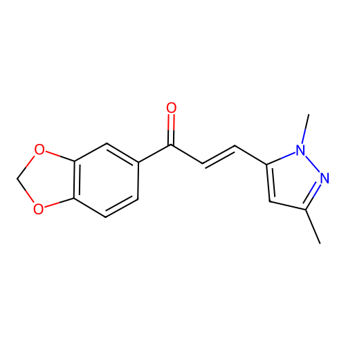 (E)-1-(1,3-benzodioxol-5-yl)-3-(2,5-dimethylpyrazol-3-yl)prop-2-en-1-one structure