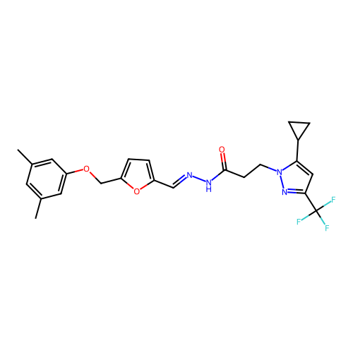 3-[5-cyclopropyl-3-(trifluoromethyl)-1H-pyrazol-1-yl]-N'-[(E)-{5-[(3,5-dimethylphenoxy)methyl]furan-2-yl}methylidene]propanehydrazide structure