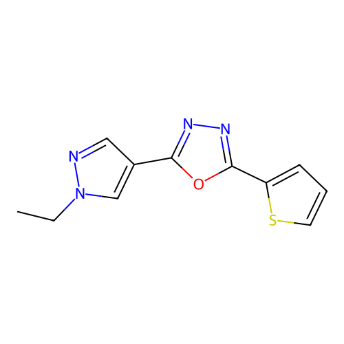 2-[5-(1-Ethylpyrazol-4-yl)-1,3,4-oxadiazol-2-yl]thiophene structure