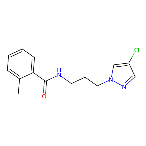 N-[3-(4-chloro-1H-pyrazol-1-yl)propyl]-2-methylbenzamide structure