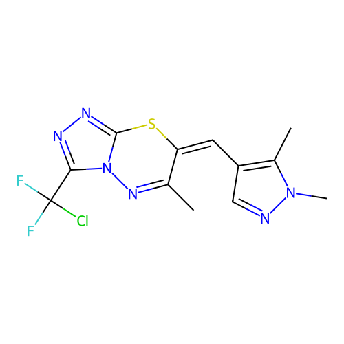 (7E)-3-[chloro(difluoro)methyl]-7-[(1,5-dimethylpyrazol-4-yl)methylidene]-6-methyl-[1,2,4]triazolo[3,4-b][1,3,4]thiadiazine structure