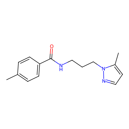 4-methyl-N-[3-(5-methyl-1H-pyrazol-1-yl)propyl]benzamide structure