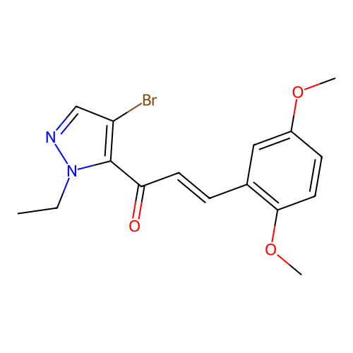 (E)-1-(4-bromo-2-ethylpyrazol-3-yl)-3-(2,5-dimethoxyphenyl)prop-2-en-1-one structure