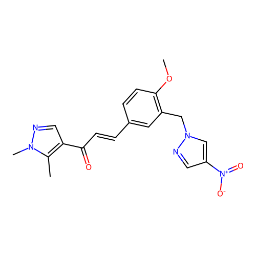(E)-1-(1,5-dimethylpyrazol-4-yl)-3-[4-methoxy-3-[(4-nitropyrazol-1-yl)methyl]phenyl]prop-2-en-1-one structure