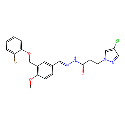 N'-[(E)-{3-[(2-bromophenoxy)methyl]-4-methoxyphenyl}methylidene]-3-(4-chloro-1H-pyrazol-1-yl)propanehydrazide structure