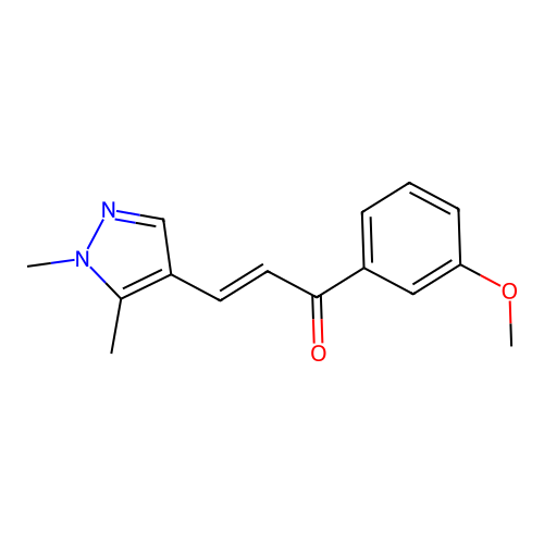 (2E)-3-(1,5-dimethyl-1H-pyrazol-4-yl)-1-(3-methoxyphenyl)prop-2-en-1-one structure