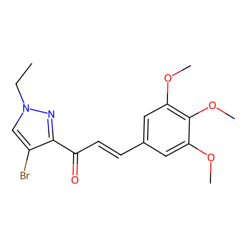 (E)-1-(4-bromo-1-ethylpyrazol-3-yl)-3-(3,4,5-trimethoxyphenyl)prop-2-en-1-one structure