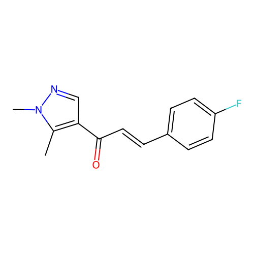 (E)-1-(1,5-dimethylpyrazol-4-yl)-3-(4-fluorophenyl)prop-2-en-1-one structure