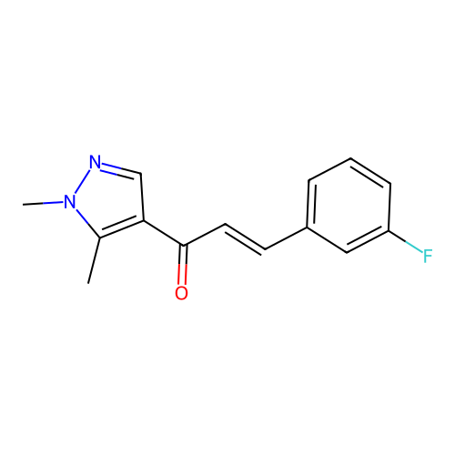 (E)-1-(1,5-dimethylpyrazol-4-yl)-3-(3-fluorophenyl)prop-2-en-1-one structure