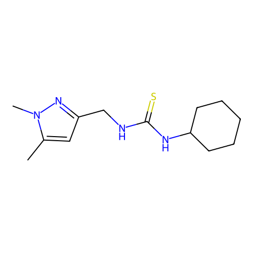 1-cyclohexyl-3-[(1,5-dimethyl-1H-pyrazol-3-yl)methyl]thiourea structure