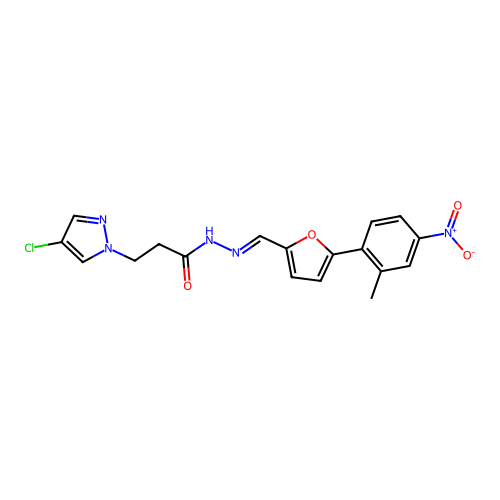 3-(4-chloro-1H-pyrazol-1-yl)-N'-{(E)-[5-(2-methyl-4-nitrophenyl)furan-2-yl]methylidene}propanehydrazide structure