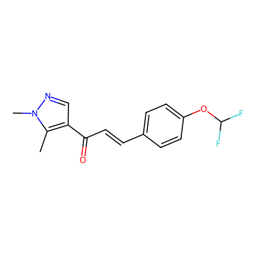 (E)-3-[4-(difluoromethoxy)phenyl]-1-(1,5-dimethylpyrazol-4-yl)prop-2-en-1-one structure
