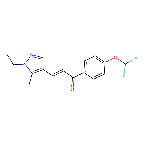 (E)-1-[4-(difluoromethoxy)phenyl]-3-(1-ethyl-5-methylpyrazol-4-yl)prop-2-en-1-one structure