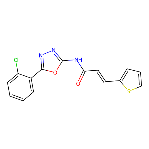 (E)-N-(5-(2-chlorophenyl)-1,3,4-oxadiazol-2-yl)-3-(thiophen-2-yl)acrylamide structure
