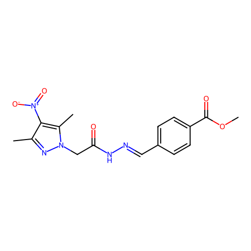 methyl 4-[(E)-[[2-(3,5-dimethyl-4-nitropyrazol-1-yl)acetyl]hydrazinylidene]methyl]benzoate structure